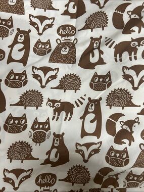 Woodland Animal Print Cotton Fabric - Brown on White bed set twin
